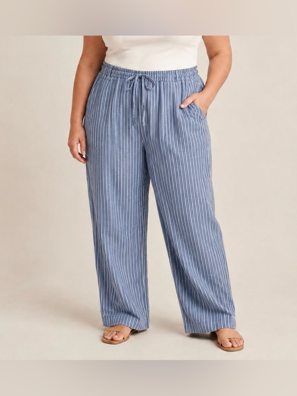 NEW A New Day Striped Linen Blend Pants Women XL Blue White Wide Leg